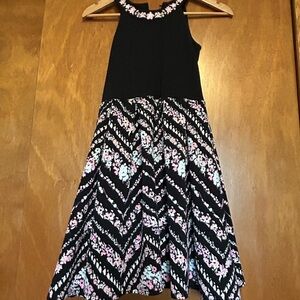 Knitworks Black Dress with Pink & Mint Floral Chevron Size 16